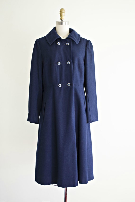 1970s vintage wool coat . 70s navy blue princess … - image 5