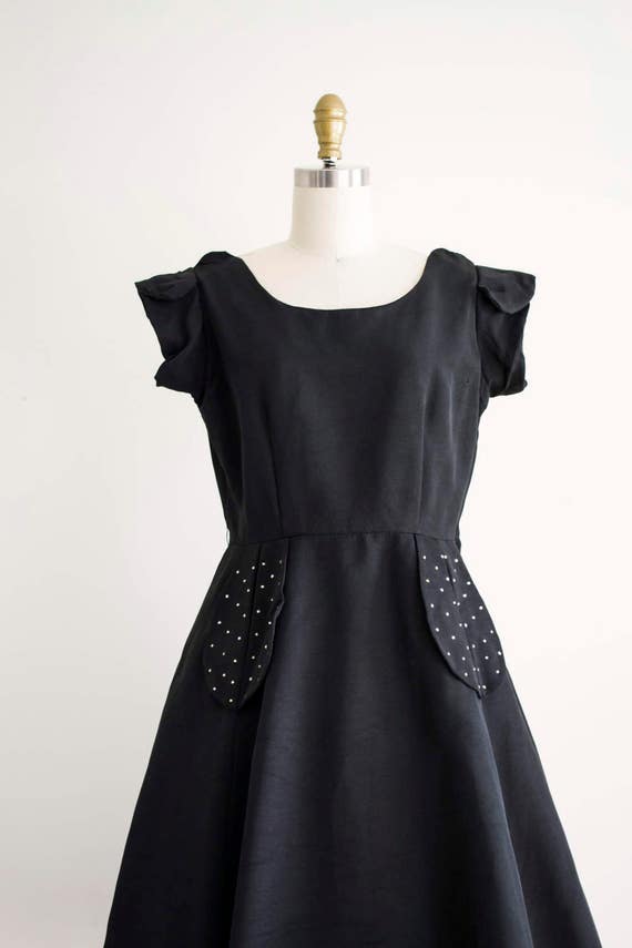 1950s dress . vintage 50s black faille party cock… - image 2