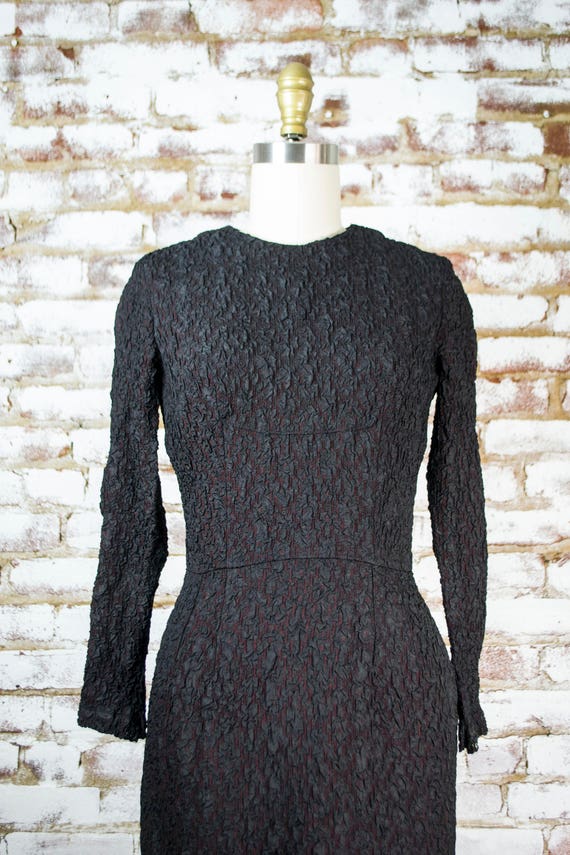 50s black rayon dress . vintage 1950s pin up penc… - image 4