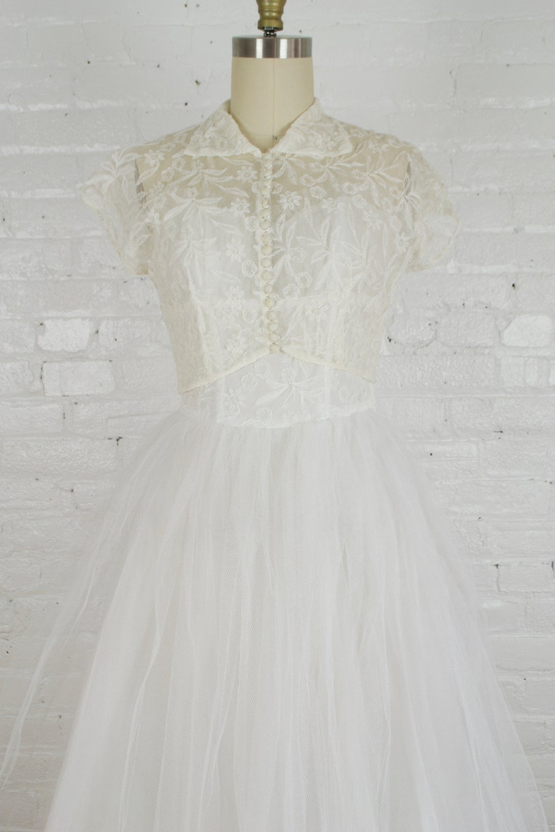 1950s White Tulle Tea Length Wedding Dress With Bolero Jacket Etsy