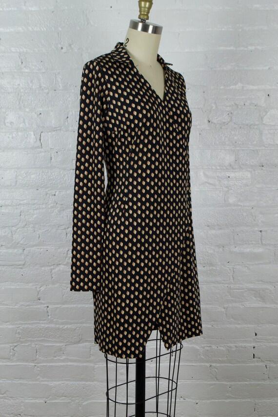 Vintage mini wrap long sleeve brown/black dress .… - image 3