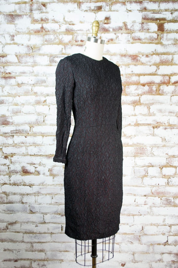 50s black rayon dress . vintage 1950s pin up penc… - image 2