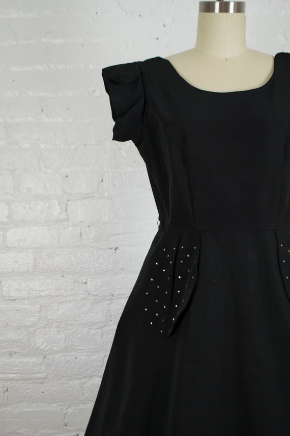 1950s dress . vintage 50s black faille party cock… - image 6