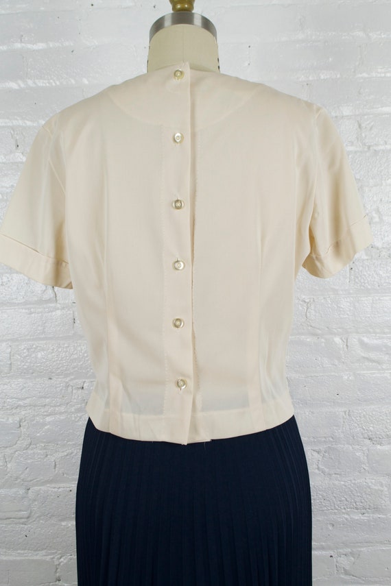 1950s nude cream nylon blouse .  pleated 50s back… - image 7