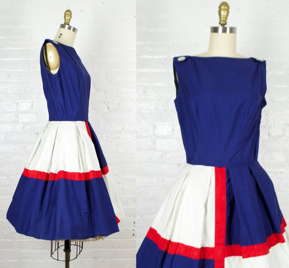 1960s blue red and white dress . 50s style cotton… - image 9