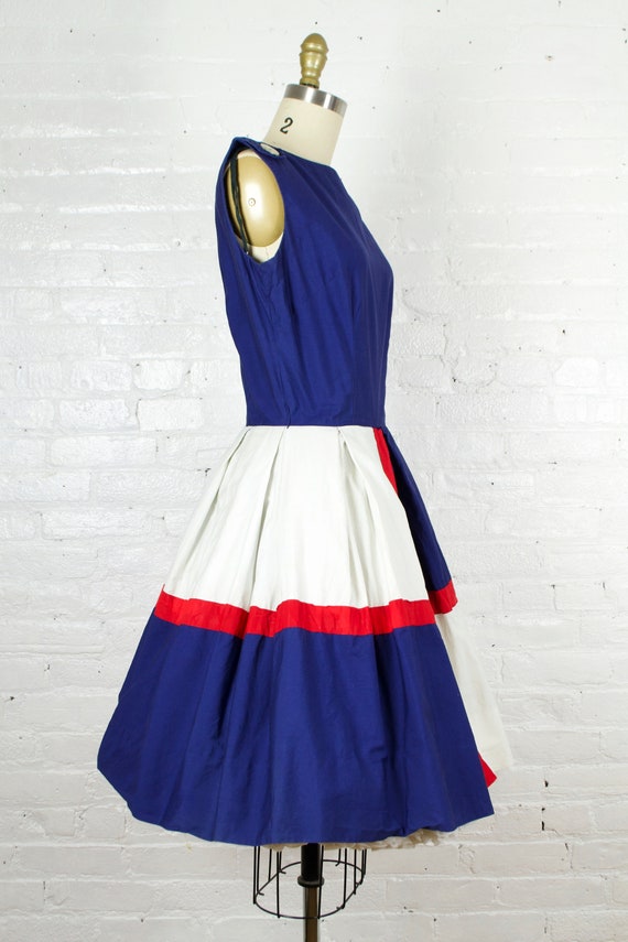 1960s blue red and white dress . 50s style cotton… - image 3