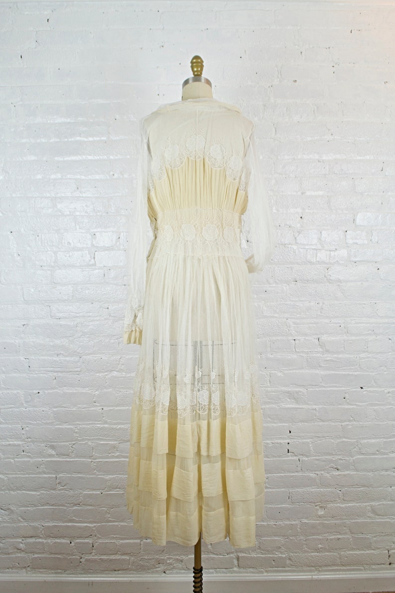 Abbey 1910 ecru silk embroidered wedding gown . vintage Edwardian dress . small image 4