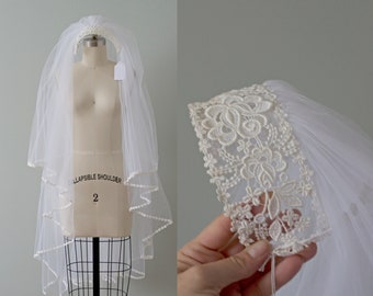 1970s vintage bridal cap with lace and tulle veil