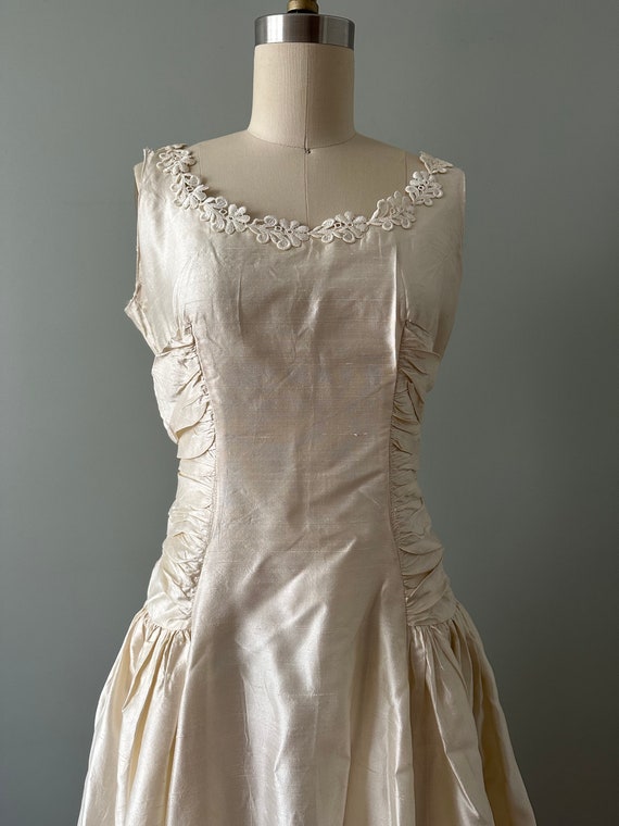 Filipa 1950s ivory shantung tea length gown . vin… - image 2