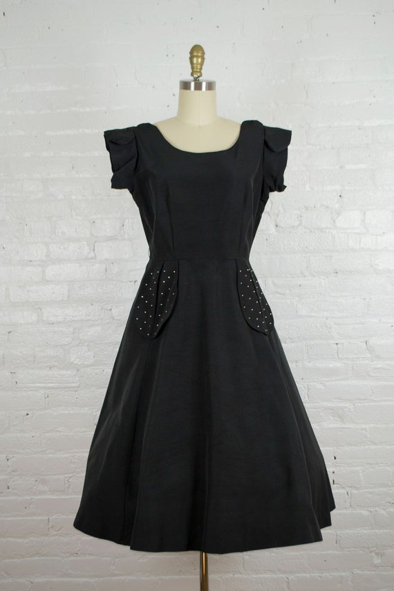 1950s dress . vintage 50s black faille party cock… - image 3