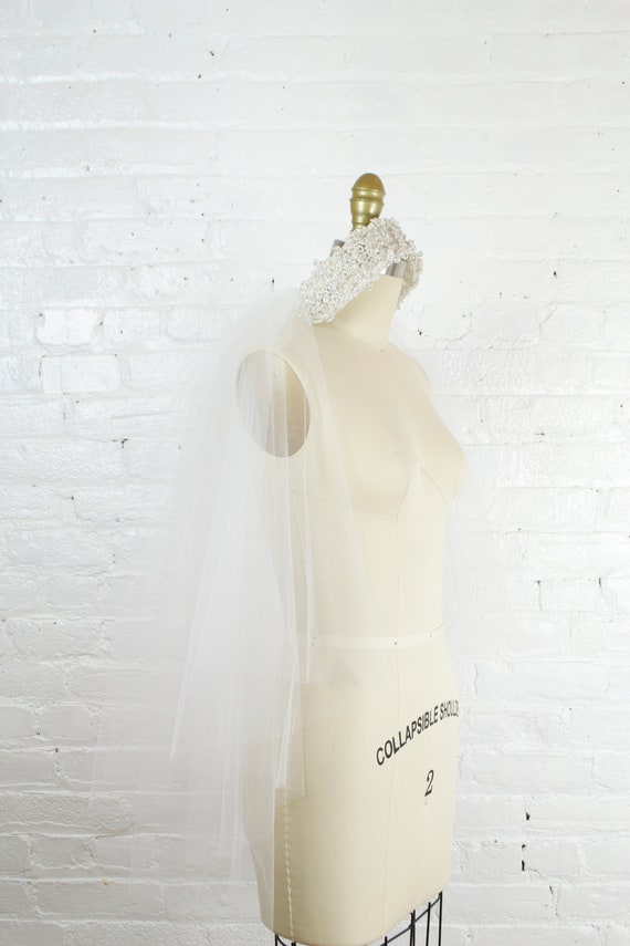 vintage tulle veil with pearl and crystal bridal … - image 6