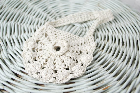 Antique white crochet small bag . 1910s small coi… - image 1