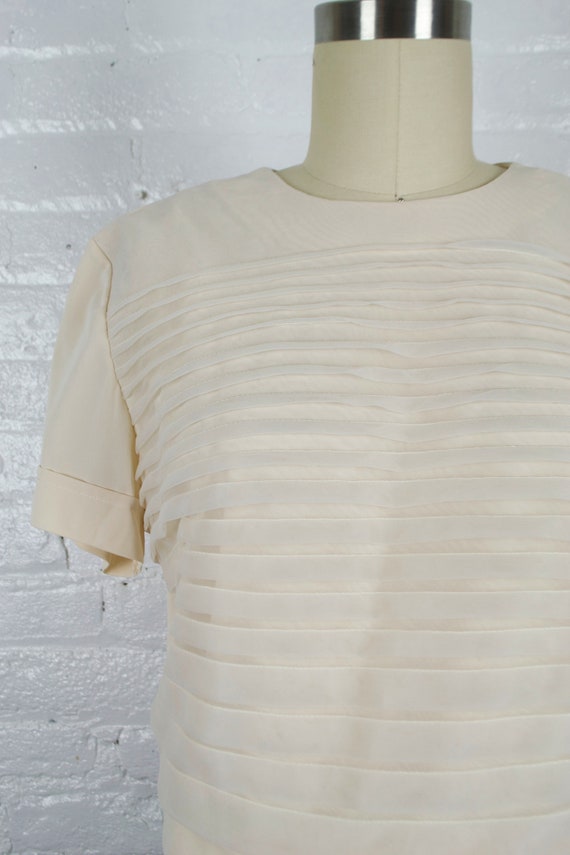 1950s nude cream nylon blouse .  pleated 50s back… - image 5