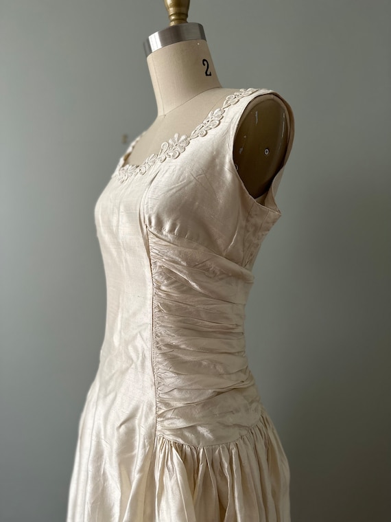 Filipa 1950s ivory shantung tea length gown . vin… - image 6