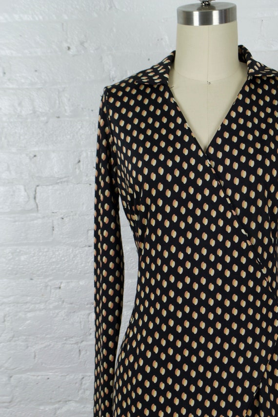 Vintage mini wrap long sleeve brown/black dress .… - image 2