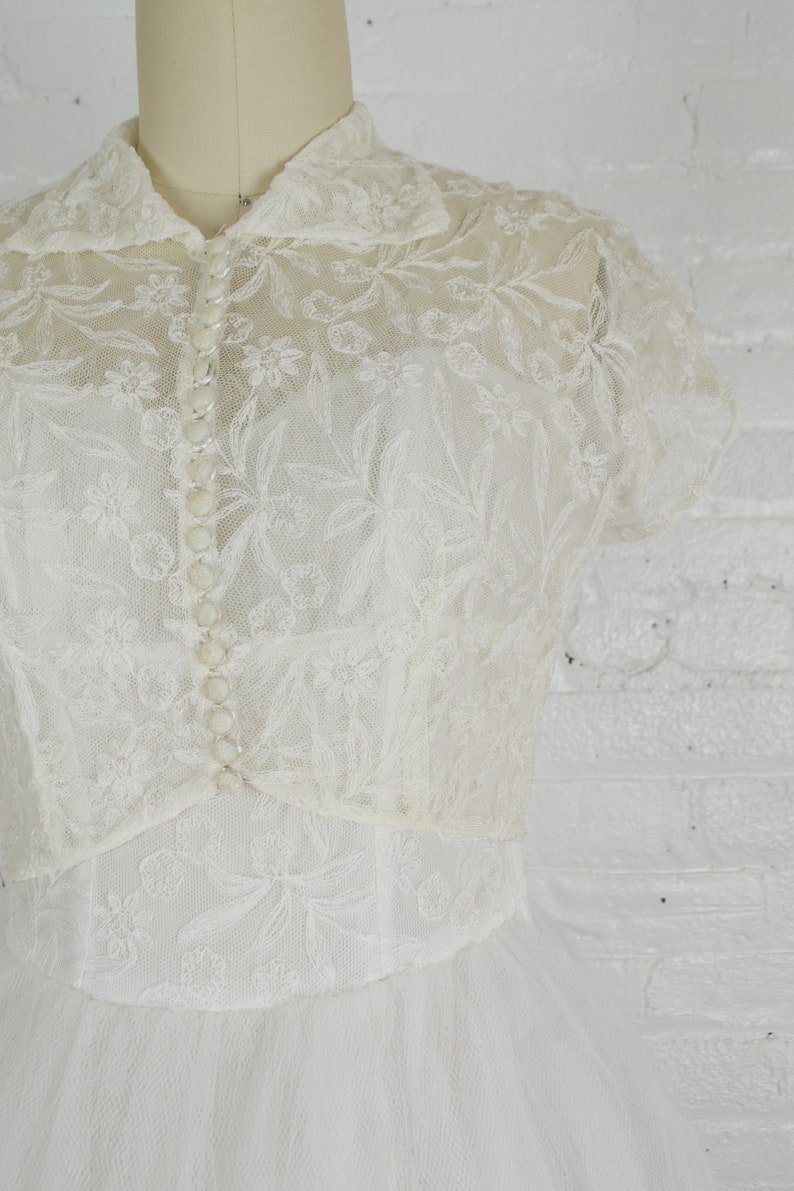 1950s White Tulle Tea Length Wedding Dress With Bolero Jacket Etsy