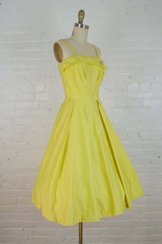 1950s canary yellow polished cotton sundress . 50… - image 2