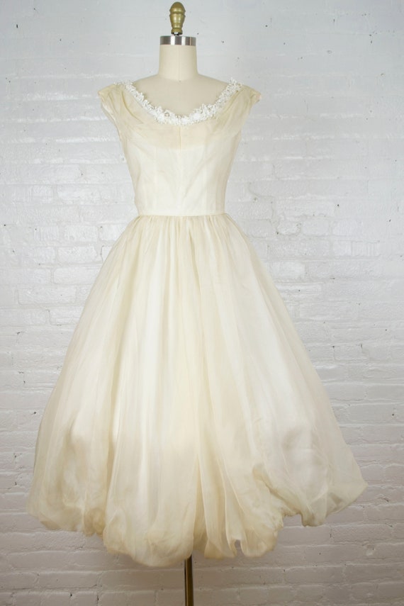 Emma Domb 1950s tea length silk chiffon ecru wedd… - image 3