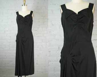 1930s / 1940s dress . vintage black party dress . 40s old hollywood evening gown . medium