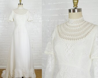 1970s Victorian style high neck wedding gown by Alfred Angelo / Edythe Vincent . xsmall