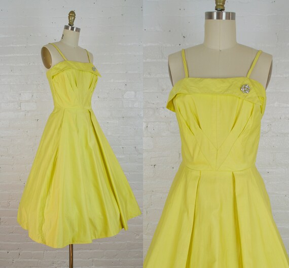 1950s canary yellow polished cotton sundress . 50… - image 8