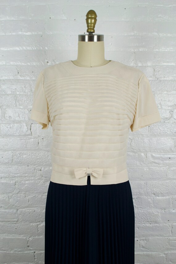 1950s nude cream nylon blouse .  pleated 50s back… - image 3
