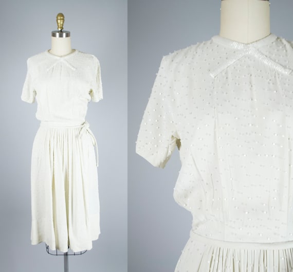 1940s Hattie Carnegie dress . 40s off white rayon