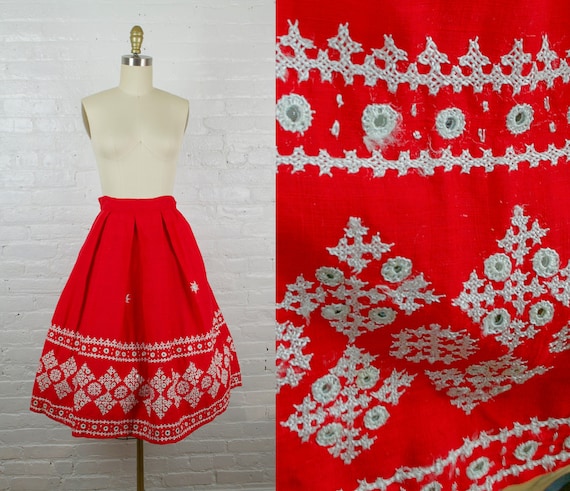 1950s skirt . vintage 50s rockabilly circle red m… - image 1