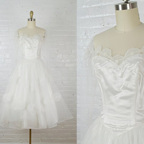 1950s White Tulle Tea Length Wedding Dress With Bolero Jacket Etsy