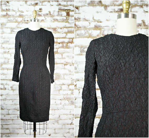 50s black rayon dress . vintage 1950s pin up penc… - image 1