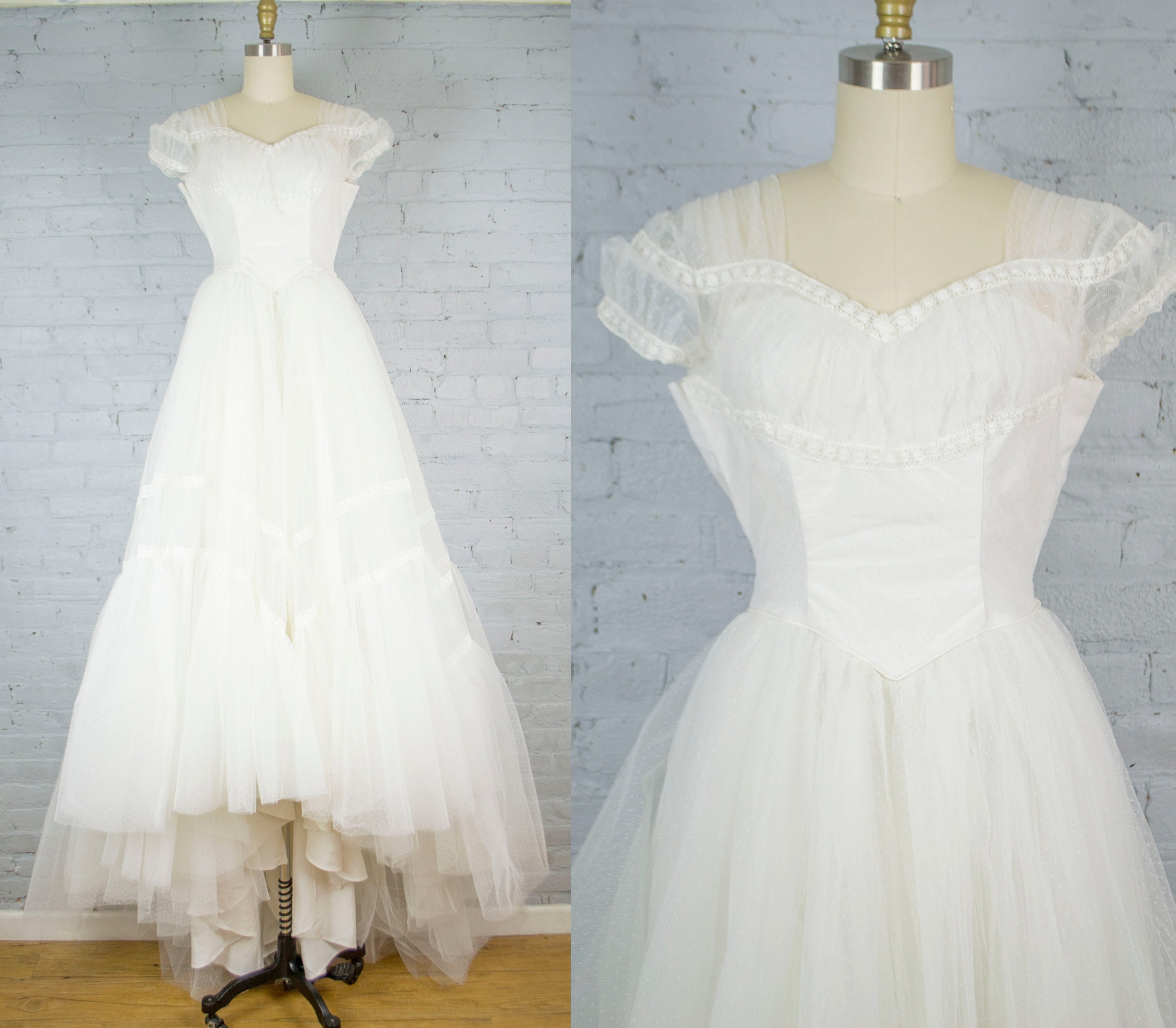 1950s Wedding Gown White 50s Tulle Prom Dress Vintage Princess