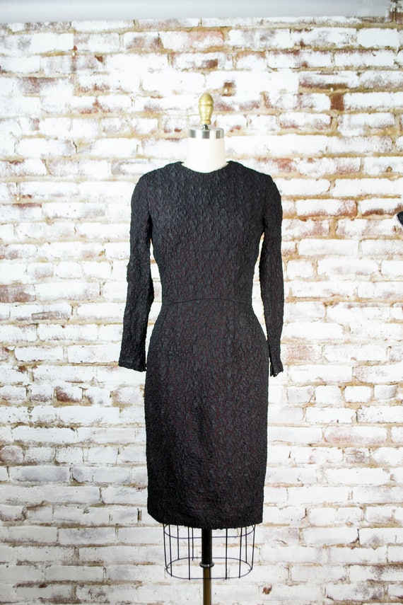 50s black rayon dress . vintage 1950s pin up penc… - image 6