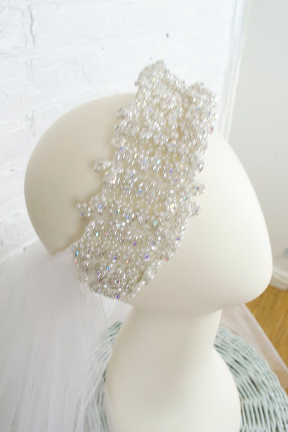 vintage tulle veil with pearl and crystal bridal … - image 9