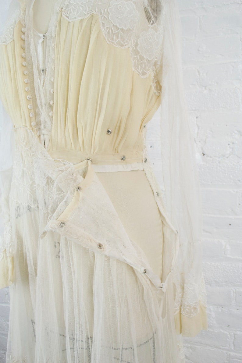 Abbey 1910 ecru silk embroidered wedding gown . vintage Edwardian dress . small image 9