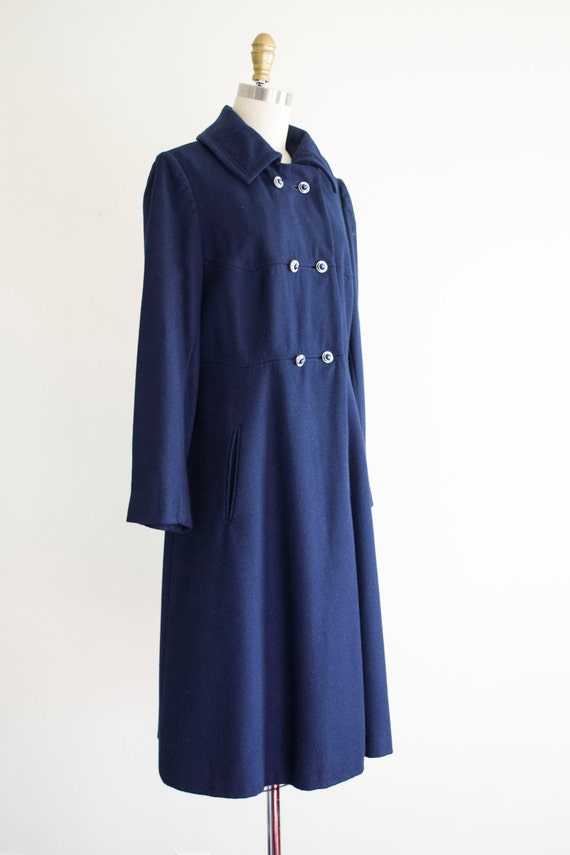 1970s vintage wool coat . 70s navy blue princess … - image 2