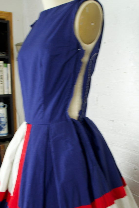 1960s blue red and white dress . 50s style cotton… - image 7