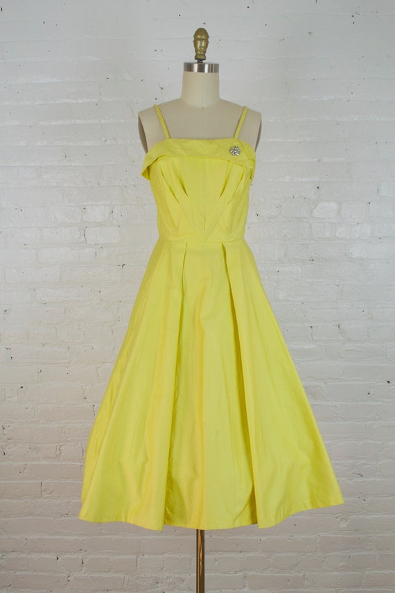 1950s canary yellow polished cotton sundress . 50… - image 3
