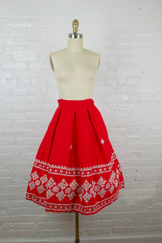 1950s skirt . vintage 50s rockabilly circle red m… - image 4