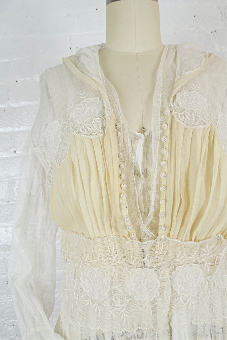 Abbey 1910 ecru silk embroidered wedding gown . vintage Edwardian dress . small image 8
