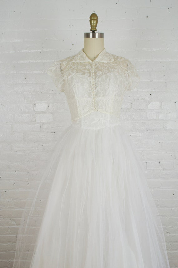 White Tulle Tea Length Wedding Dress 