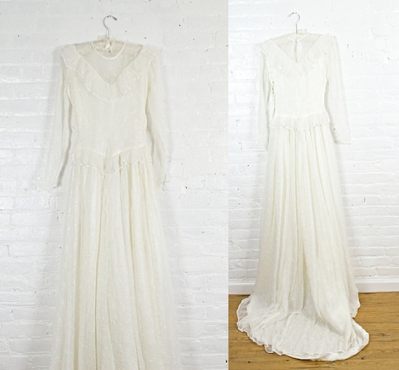 1930s wedding dress . vintage 30s simple embroide… - image 1