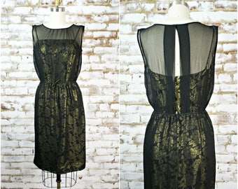 1960s silk and brocade cocktail dress . vintage 60s black and gold little black party dress . ann barry xsmall small