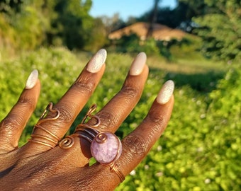 Amazing Gemstone Ring- Copper Wire Wrapped Rings - Rose Quartz - Amethyst - Tiger's Eye - Black Oynx - Gift For Her - Best Gifts 2024