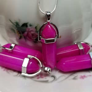 Rose Jade Gemstone Point Pendant Necklace, Crystal Point BOHO OOAK Unusual Unique Unisex ZEN Cosmic Spiritual Energy Layering Necklace