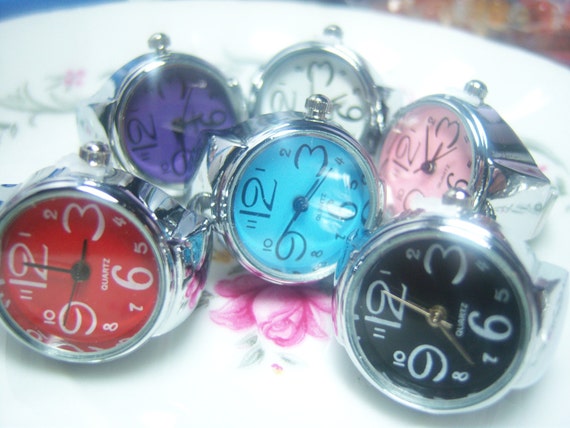 Finger Ring Watch Quartz Jewelry One Size Fits Most, Pink White Blue Black Red Purple Yellow Green BOHO Unique FUN Time Piece Youthful