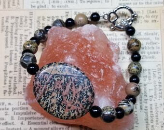 Leopard Skin Jasper Southwestern BOHO Style Bracelet, OOAK Handmade Eye Catching Unique Unusual Unisex Stone Cowgirl Artisan Statement Piece