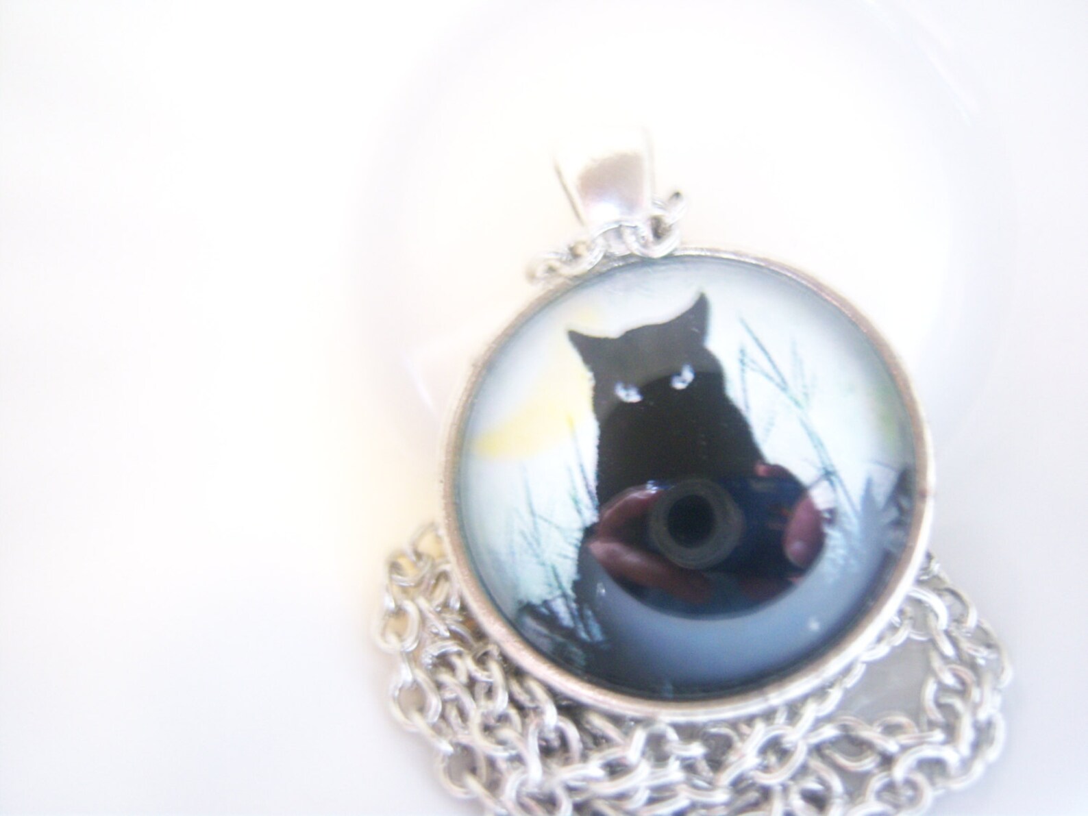 Black Cat Cabochon Pendant Necklace Black Cat Pendant Black Etsy