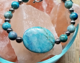 Southwestern BOHO Style Cowgirl Dyed Turquoise Jasper Bracelet, OOAK Handmade Eye Catching Unique Unusual Fun Unisex Stone Statement Piece