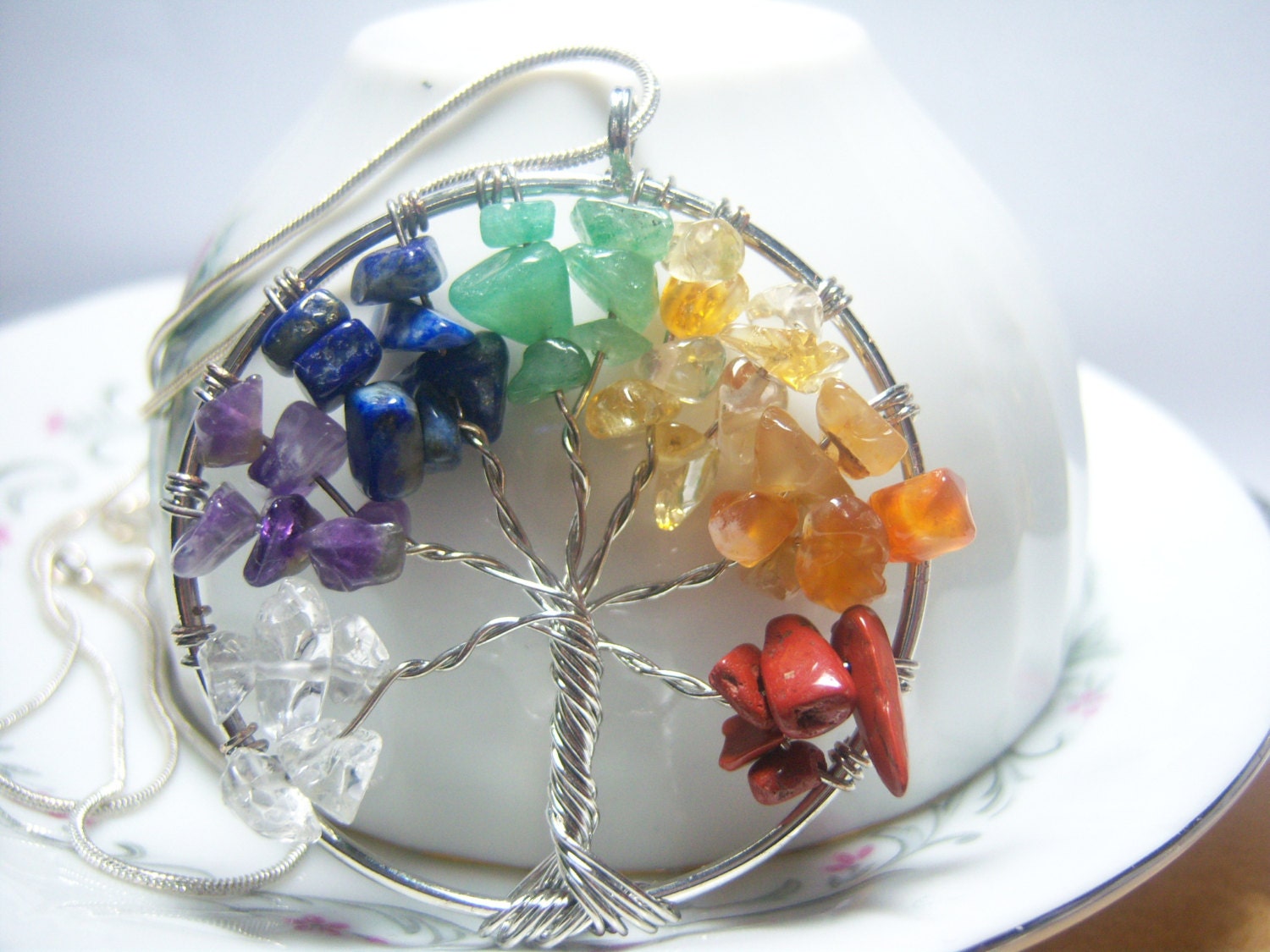 Crystal Gemstone Tree Decor – Green Jade & Seven Chakra Wire Tree of Life main image 1