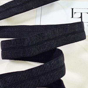 Fita de gorgorão preta elástica dobrável para lingerie, fita de acabamento decorativa elástica preta por metro, ST1022